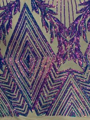 Francesca IRIDESCENT PURPLE Vines and Diamonds Pattern Sequins on NUDE Mesh Lac