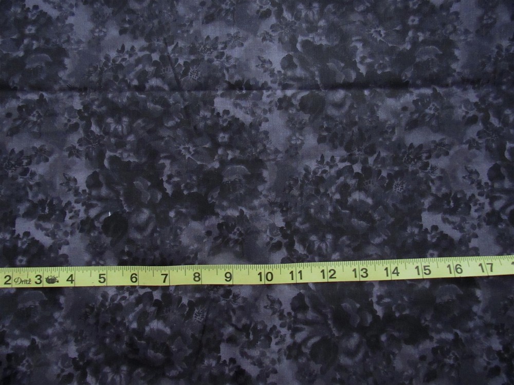1 yd 100% Cotton Fabric Black Foliage with Hint of Purple Black Background