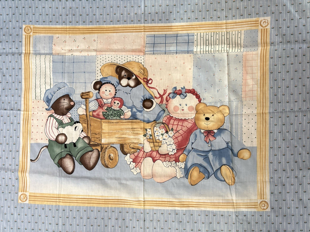 Vtg Rare Princess Fabrics Inc. Teddy & Dolls in Wagon Fabric Panel #324