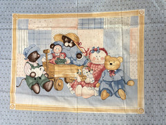 Vtg Rare Princess Fabrics Inc. Teddy & Dolls in Wagon Fabric Panel #324