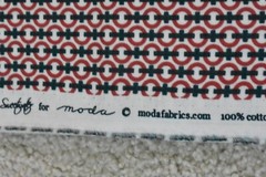 By 1/2 Yd, Red & Navy Print on Off-White, Moda, Sweetwater, “Boat House”, V402