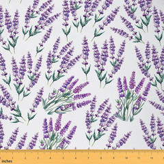 Purple Lavender Fabric by the Yard Watercolor Wild Garden Flowers No Stretch Sew