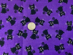2 Yards Kitty Cat Cotton Fabric Black Cats On Purple Background New