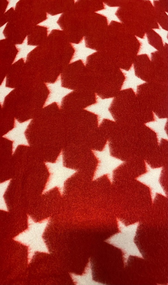 Red American White Stars Print Fleece Fabric – 60″ Wide – Sold by The Yard