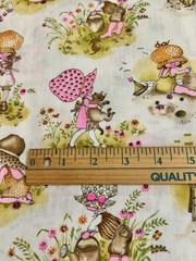 Vtg 70s Manes Cotton Blend Fabric Holly Hobbie Style Girls Pink Orange 2 Yds
