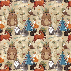 Bear Wolf Eagle Horse Spirit Animal 100% Cotton 140cm Wide Crafty Cottons Fabric