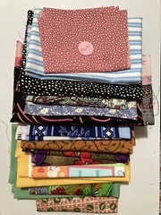 Lot of 14 Fabric Scraps Fruit Bugs Baby Animals Peace Love Stripe Solids