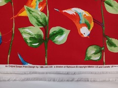 1 7/8 yd Solarium Richloom Fabric Red with BIRDS Screen Print Upholstery