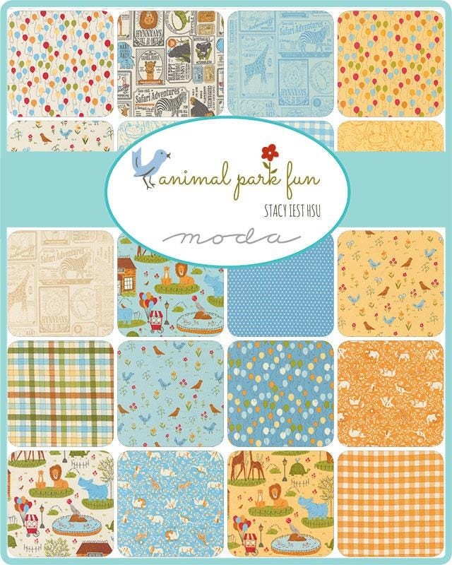 Moda Animal Park Fun Charm Pack, 5″ Fabric Squares, Stacy Iest Hsu Fabric,