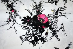 PINK WHITE AND BLACK FLORAL BOUQUET ON WHITE – 100% COTTON FABRIC