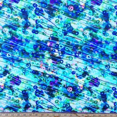 Polyester Spandex Fabric Colorful Streaks & Swirls- Blue Green Purple -1/2 Yard