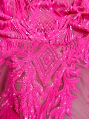 Francesca HOT PINK Vines and Diamonds Pattern Sequins on Mesh Lace Fabric by th