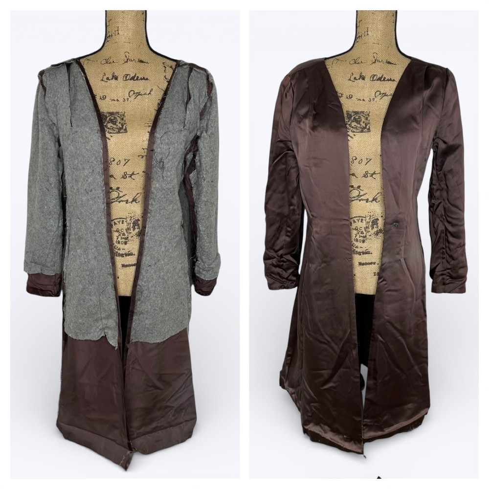Vintage Union Made Womens Coat Lining Salvaged Brown Satin Wool Textile READ