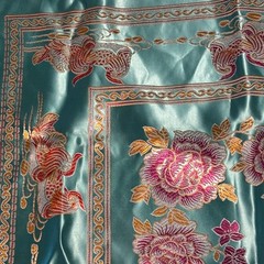 angzhou Silk Brocade Set Turquoise & Pink Phoenix Peony Bedspread Coverlet 84×70