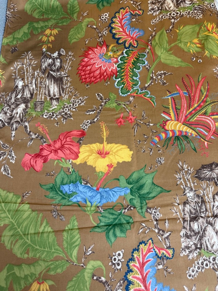 Fabric Lot 3 Yd 54 W Vintage Duralee “Toile Tropique” Chinoiserie Tropical 60s