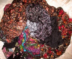 BBI LOT ART SILK Antique Vintage Sari REMNANT Fabrics 100 GRAMS BLACK CRAFT DOLL