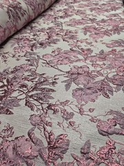 Fabric Sold By The Yard Pink Metallic Floral Flowers Brocade For Dress Upholster