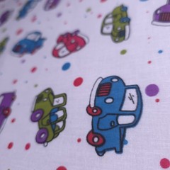Retro Vintage Cars Polka Dot White Poly Cotton Fabric 58″ By The Yard