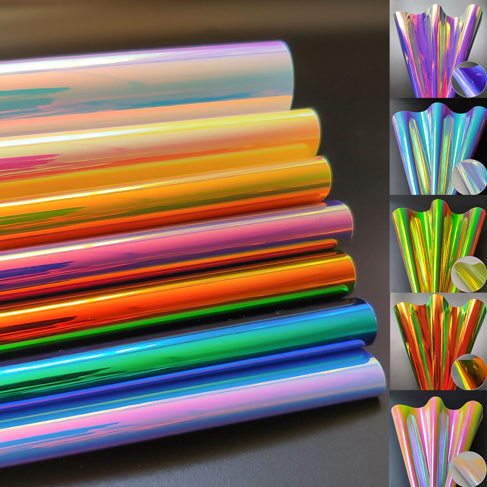 Holographic Jelly PU Leather Fabric Rainbow For Sewing Bag Clothing Material DIY