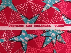 VERTITABLE WAS HOLLANDAIS RED AQUA STAR COTTON FABRIC 2.75 YDS DUTCH WAX VLISCO