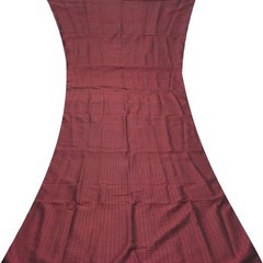Vintage Maroon 100%Pure Silk Handloom Checks Sari Remnant 5YD Craft Fabric Scrap