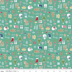 COZY CHRISTMAS IN TEAL BY LORI HOLT RILEY BLAKE 1930s REPRO RETRO FABRIC HY