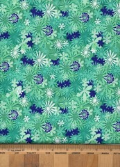 33″x44″ 100% Cotton Quilting FABRIC Navy Blue Green Teal White FLORAL Unbranded