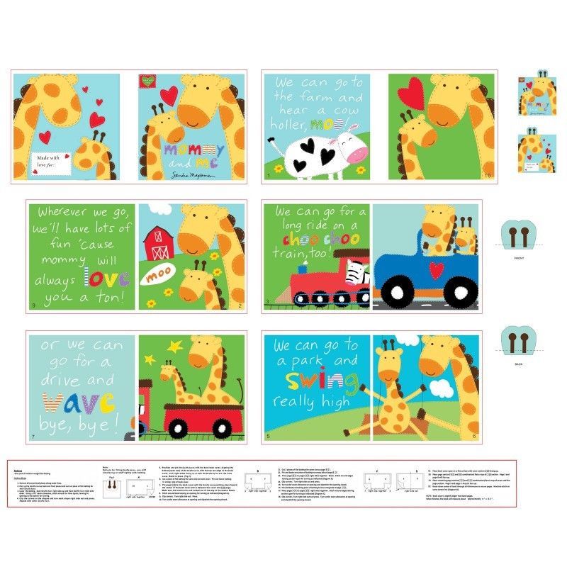 Studio e Fabrics ~ Mommy and Me Giraffe ~ 100% Cotton Soft Fabric Book Panel