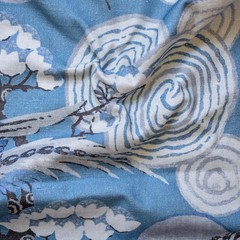 Blue, White, Gray Printed Cotton Fabric by the Yard, 1 Yard Blue Cotton Fabric