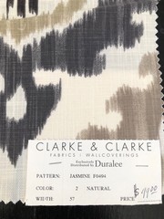 CLARKE & CLARKE Jasmine in Natural 16 7/8 x 17″ Cotton Ikat Fabric Sample pc 1