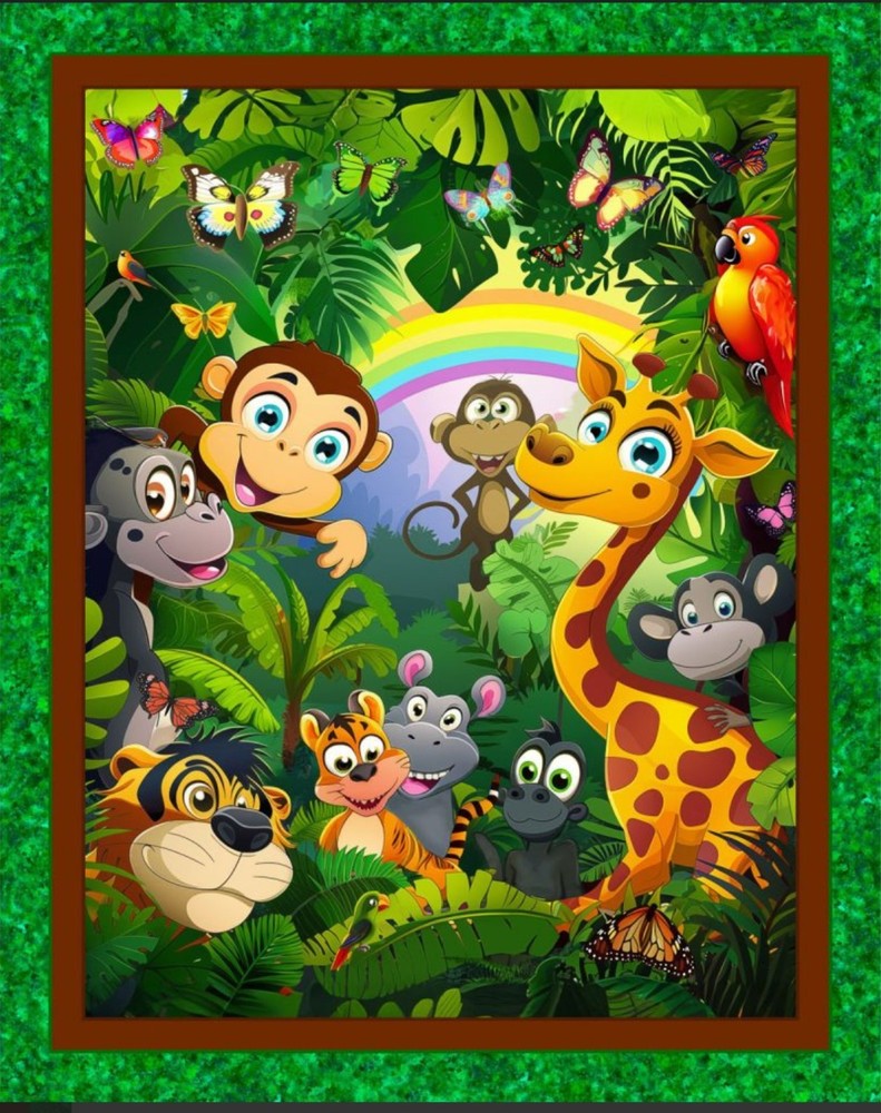*PANEL* 36×45 JUNGLE FRIENDS – CUTE! COTTON – BABY QUILT – SHARP DIGITAL