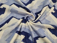 Thibaut DECO MOUNTAIN BLUE Navy White Linen Designer Drapery Uph Print Fabric
