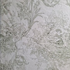 Green Beige Toile Cotton Fabric 1 Yard X 44″ Monticello Collection Clothworks
