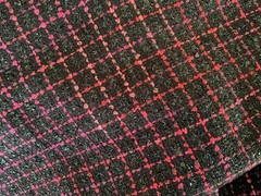 BEUTIFUL FRENCH 100% SILK WOOL BLACK AND RED CHECKERED SHIMMERING FABRIC