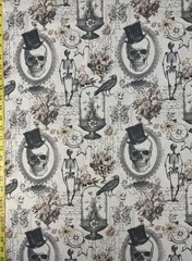 Nevermore Evermore Cream Michael Miller Fabric skeletons raven flowers