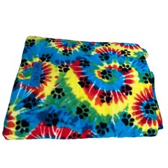 Tie-dye Swirl Rainbow Dog Print Fleece Fabric Lot 64”x58” Vibrant Warm One Piece