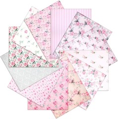 12 Pieces Floral Cotton Fabric Bundle, 18 X 22 Inch Pink Rose Flower Quilting Sq
