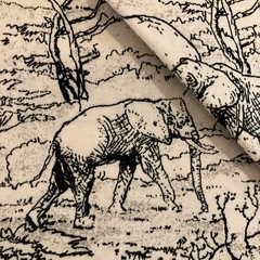 Classic Cottons Tigers Elephants Toile Black White Print Cotton Fabric 4 Yards