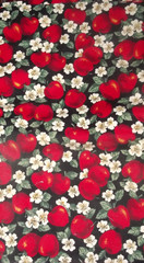Cotton Fabric 1990s CRANSTON Red Apples Blooms Leaves 60 x 146″ B109