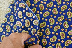 By 1/2 Yd, Vintage, Red Yellow Green Paisley on Royal-Blue Quilt Cotton, P5513