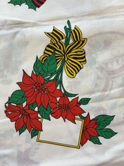 Vtg Christmas Cut & Sew Fabric Panel Wreath Bells Horns Poinsettia Crafts 2 Yds