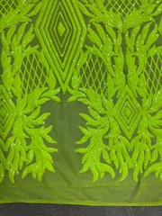 Francesca NEON YELLOW GREEN Vines and Diamonds Pattern Sequins on Mesh Lace Fab