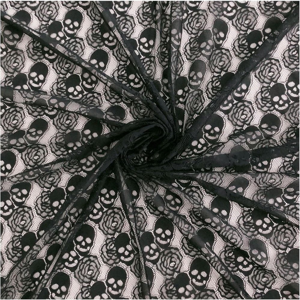 60 * 36 inches Lace Fabric, 1 Yard Black Skull Pattern Lace Fabric, Non-Stretchy