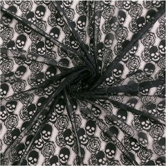 60 * 36 inches Lace Fabric, 1 Yard Black Skull Pattern Lace Fabric, Non-Stretchy