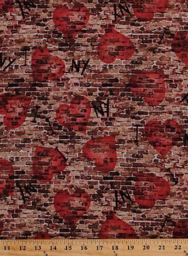 Cotton I Love New York Graffiti Brick Wall Brown Fabric Print by Yard D771.15