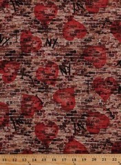 Cotton I Love New York Graffiti Brick Wall Brown Fabric Print by Yard D771.15