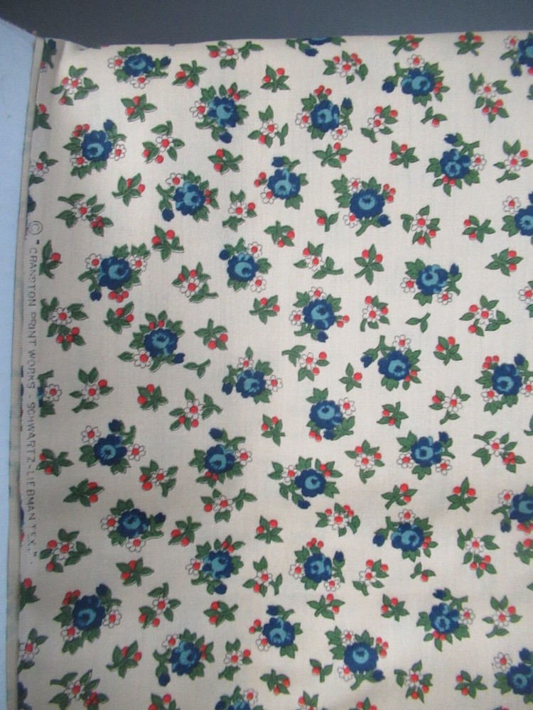 Cranston Print Works Schwartz Liebman Tan W/Blue Red Floral VTG SBTYX 44 NEW