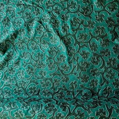 Deep Emerald Green Embroidered Raw Silk Suiting Edged w/ Metallic Gold