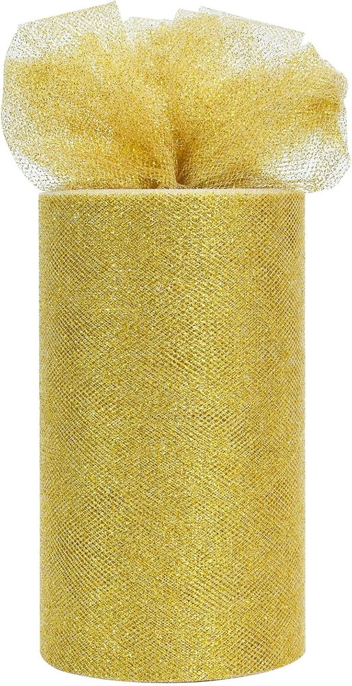 TONIFUL Gold Glitter Tulle Roll 6 Inch x 50 Yard 1 roll-50yd, gold