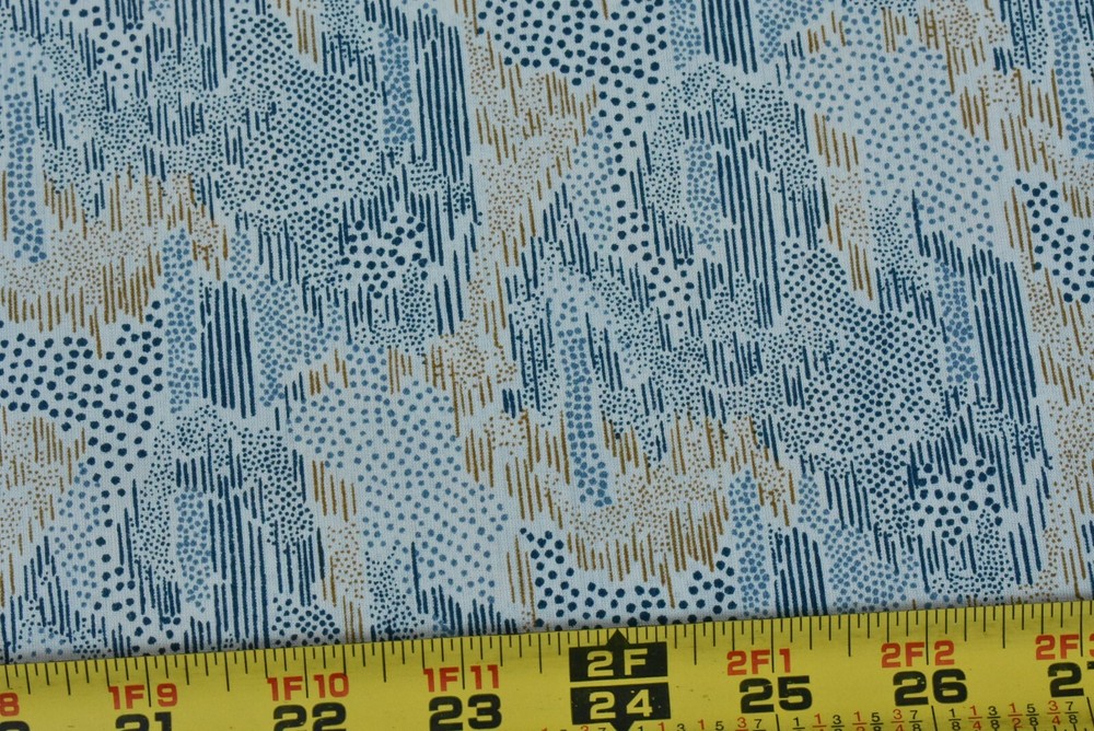 By 1/2 Yd, Vintage, Blue Brown & Cream Cotton Voile, P5479